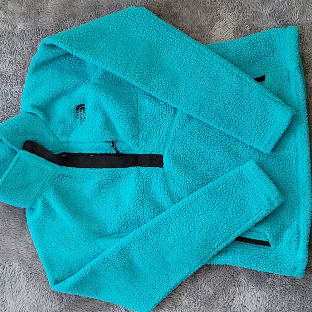 North Face turquoise fleece pullover S